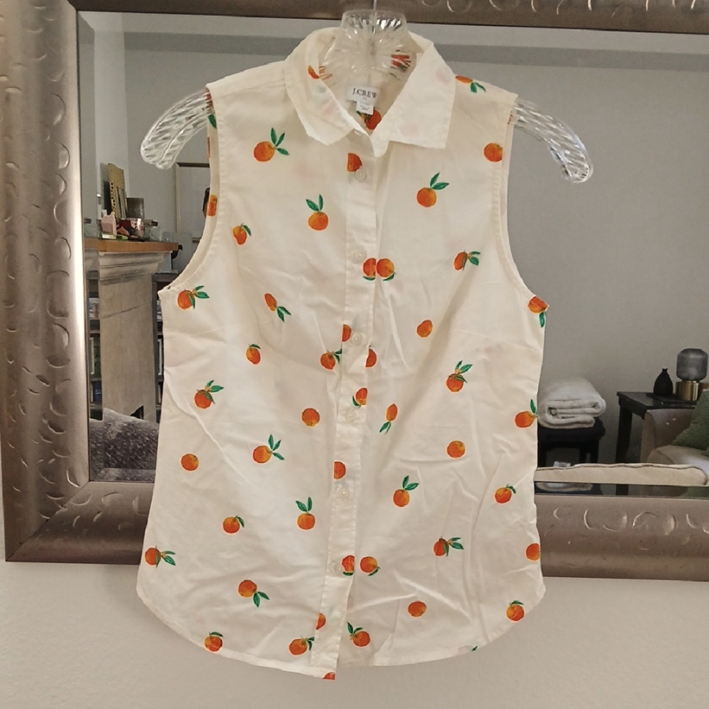 J.Crew Sleeveless Shirt with Orange Print NWT